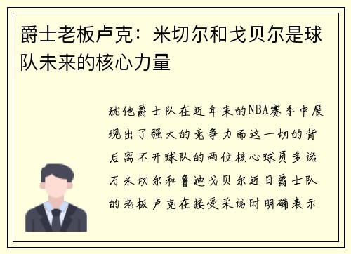 爵士老板卢克：米切尔和戈贝尔是球队未来的核心力量