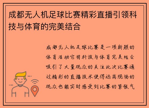 成都无人机足球比赛精彩直播引领科技与体育的完美结合